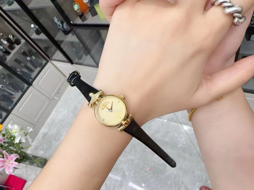 Buy replica Vivienne Westwood Black Genuine Leather Band Watch - 23MM and replica jewelry from PICKS Jewelry