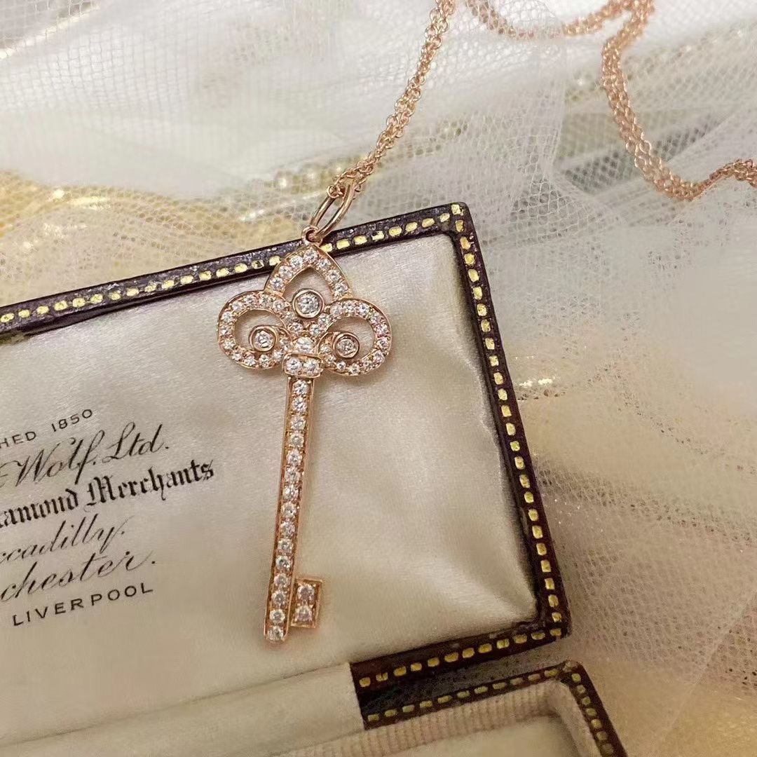 Buy replica Tiffany Full Diamond Crown Key Pendant Necklace and replica jewelry from PICKS Jewelry