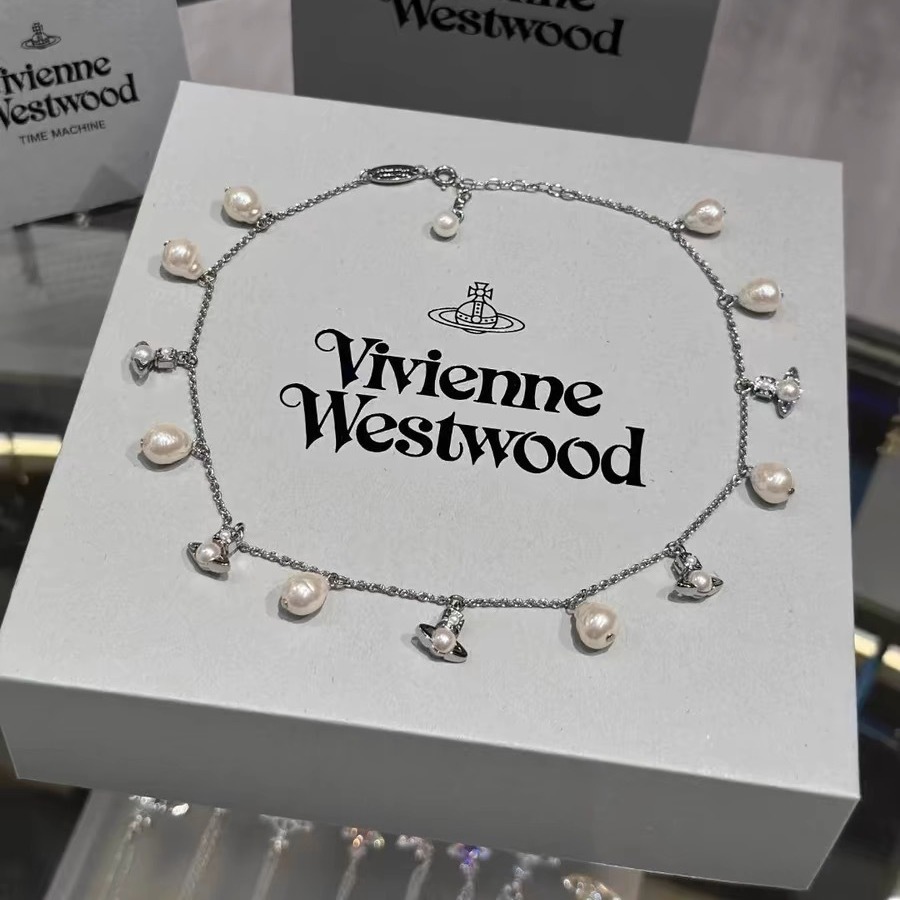 Buy replica Vivienne Westwood Baroque Pearl Saturn Charms Necklace and replica jewelry from PICKS Jewelry