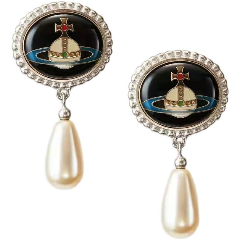 Buy replica Vivienne Westwood Enamel Saturn Waterdrop Pearl Earrings and replica jewelry from PICKS Jewelry