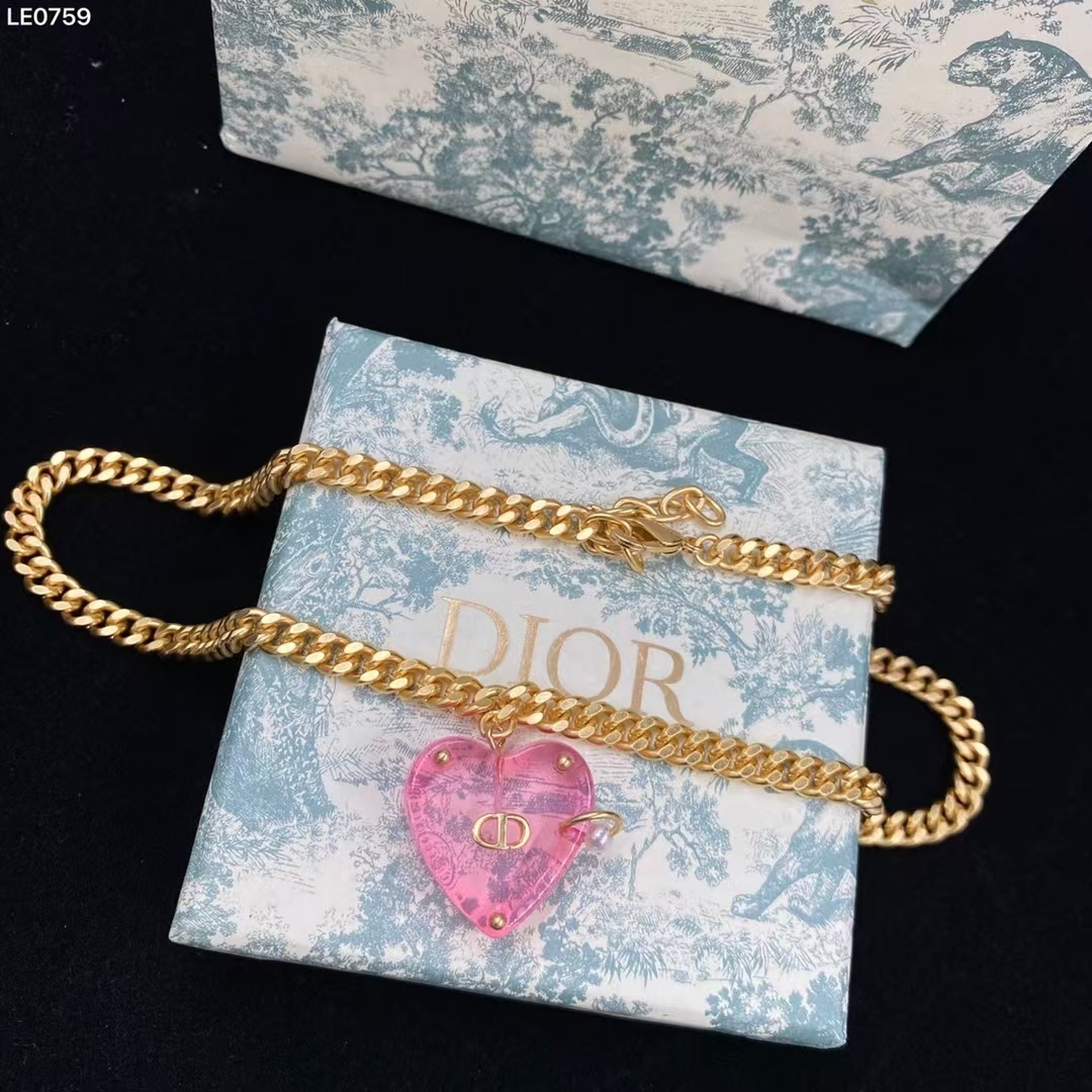 Buy replica Dior Chunky Cuban Chain Big Pink Heart Pendant Necklace and replica jewelry from PICKS Jewelry