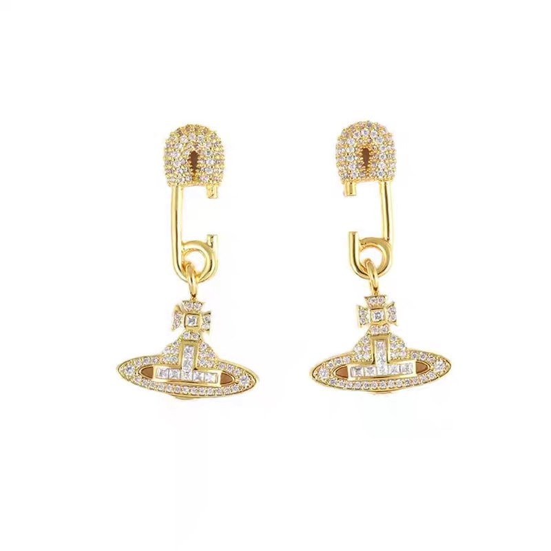 Buy replica Vivienne Westwood Diamond Inlay Paperclip Saturn Earrings and replica jewelry from PICKS Jewelry