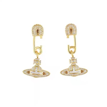 Buy replica Vivienne Westwood Diamond Inlay Paperclip Saturn Earrings and replica jewelry from PICKS Jewelry