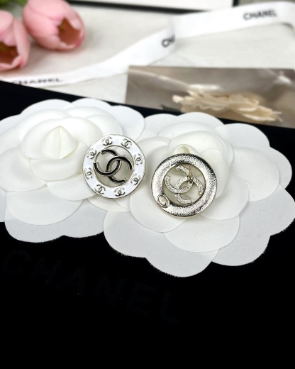 Buy replica Chanel Round White and Black Enamel Stud Earrings and replica jewelry from PICKS Jewelry