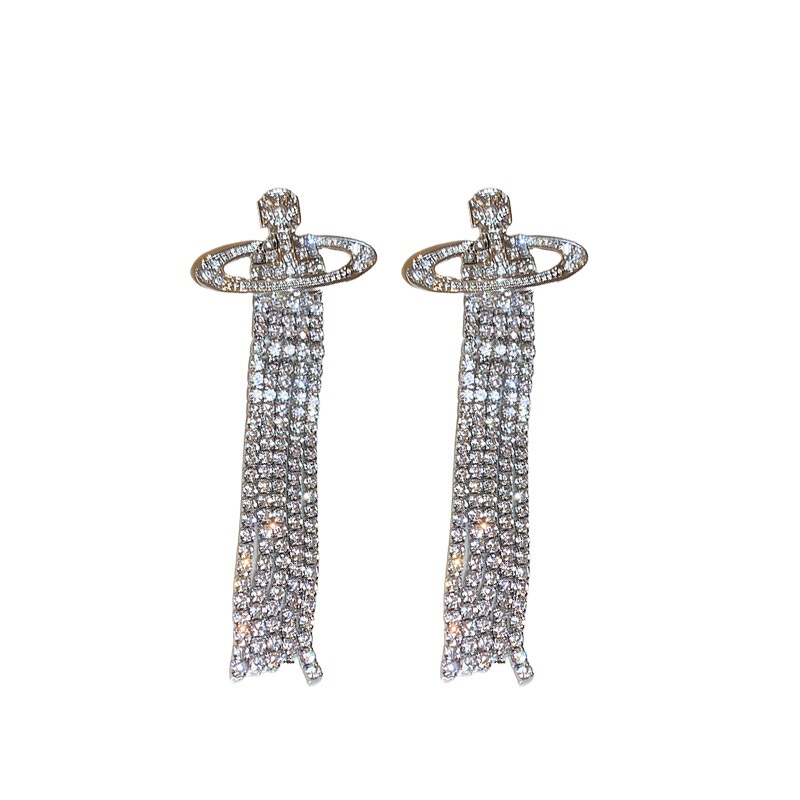 Buy replica Vivienne Westwood Party Queen Rhinestone Tassel Saturn Earrings and replica jewelry from PICKS Jewelry