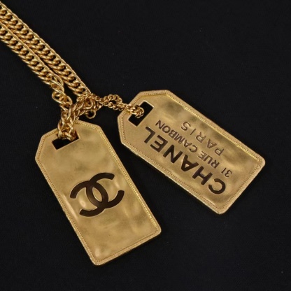 Buy replica Chanel Unisex Thick Cuban Chain Rectangle Tag Pendant Necklace and replica jewelry from PICKS Jewelry