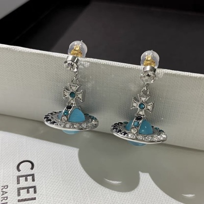 Buy replica Vivienne Westwood Lake Blue Saturn Earrings and replica jewelry from PICKS Jewelry