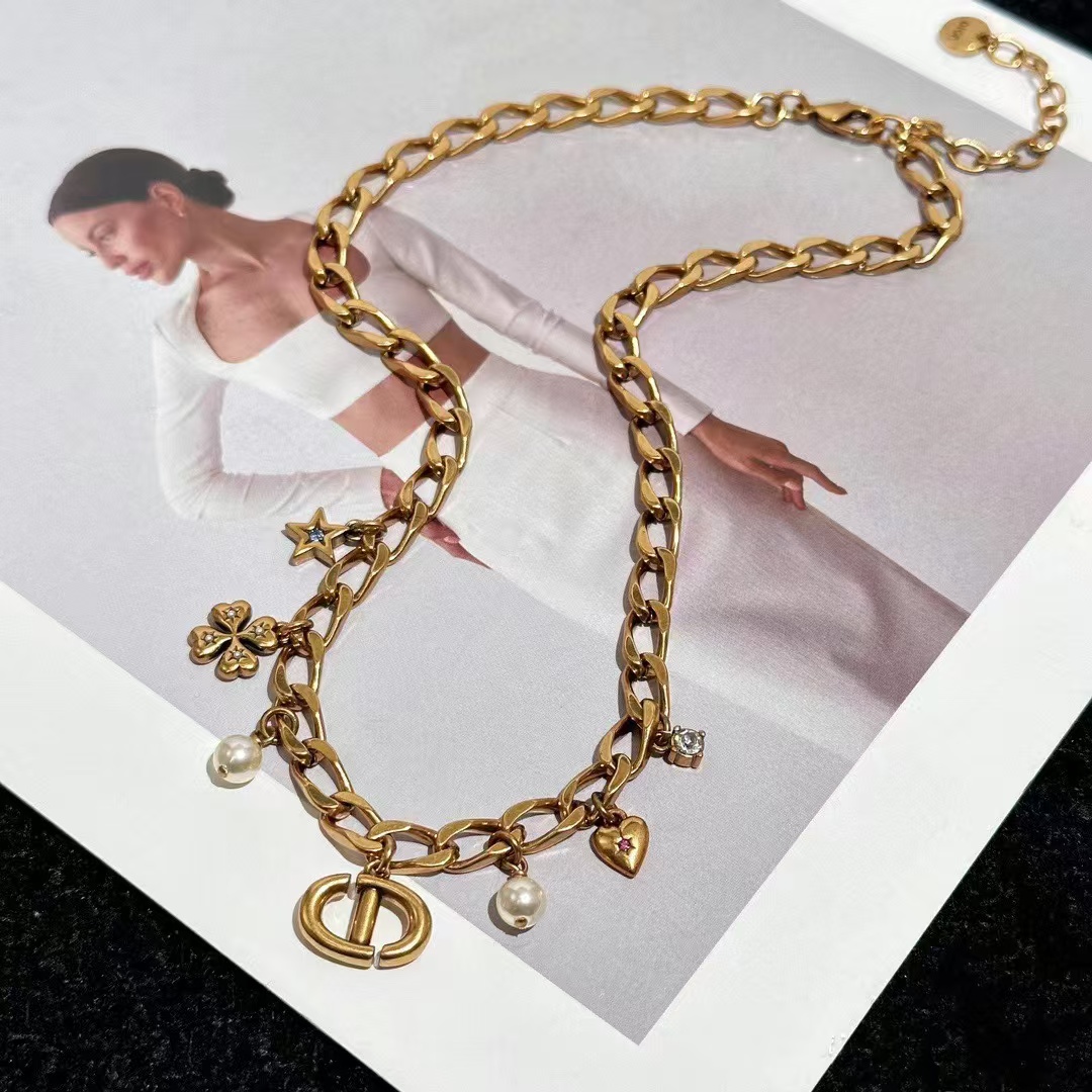 Buy replica Dior Vintage Cuban Chain with Charms CD Pendant Necklace and replica jewelry from PICKS Jewelry