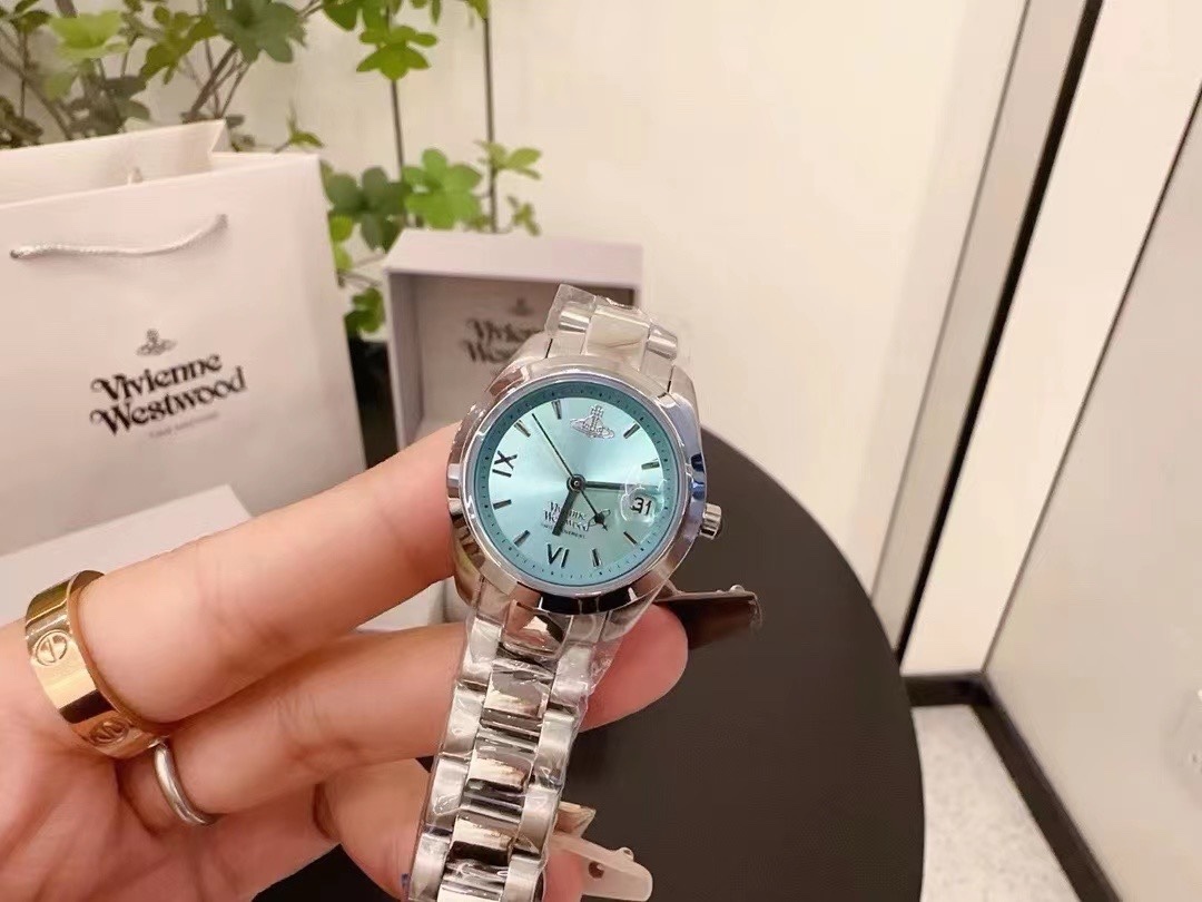 Buy replica Vivienne Westwood Light Blue Dial Silver Band Saturn Watch - 28MM and replica jewelry from PICKS Jewelry
