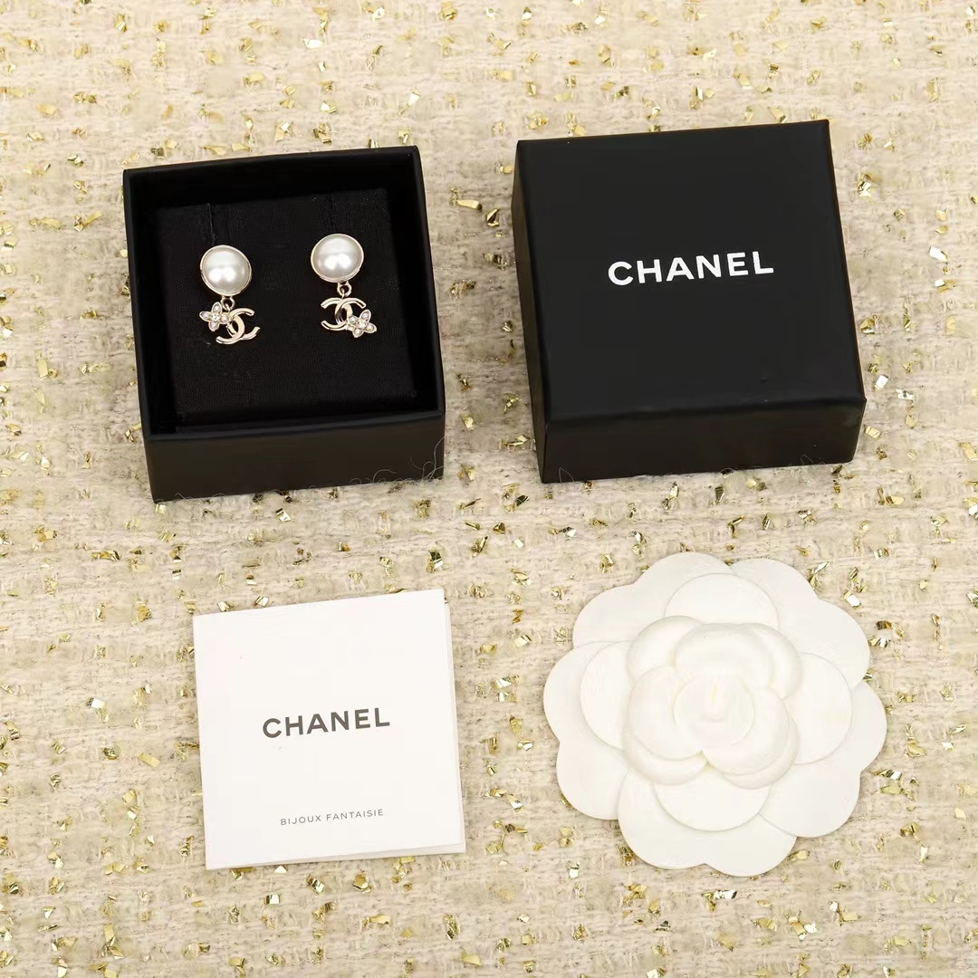 Buy replica Chanel Pearl Stud Double C Dangle Earring and replica jewelry from PICKS Jewelry
