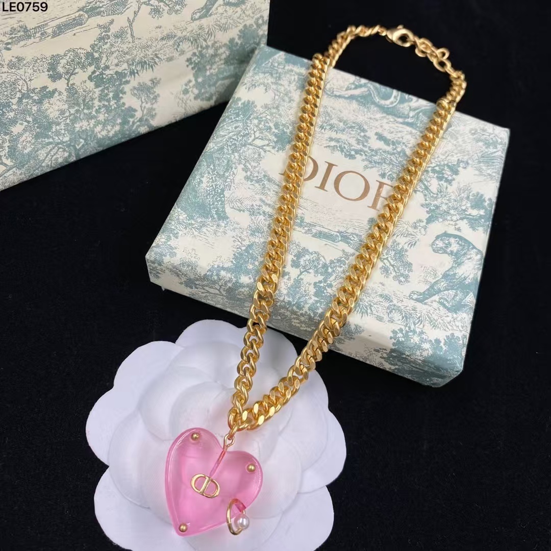 Buy replica Dior Chunky Cuban Chain Big Pink Heart Pendant Necklace and replica jewelry from PICKS Jewelry