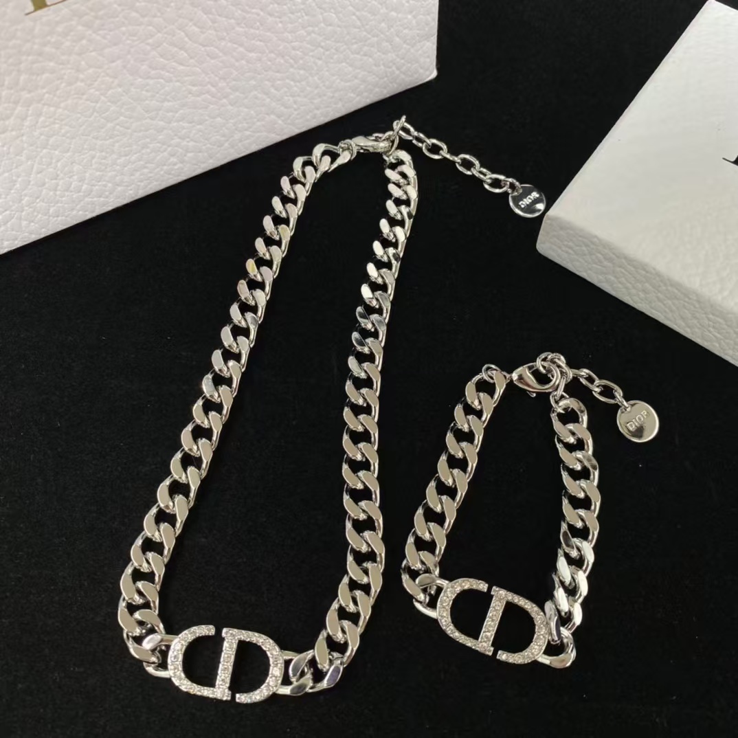 Buy replica Dior Chunky Silver Cuban Chain CD Necklace Bracelet and replica jewelry from PICKS Jewelry