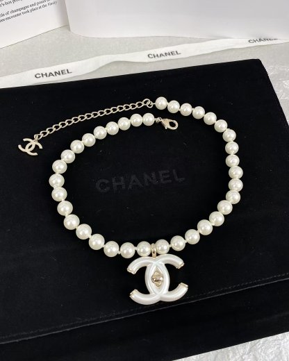 Buy replica Chanel Choker Necklace with White Double C Pendant and replica jewelry from PICKS Jewelry