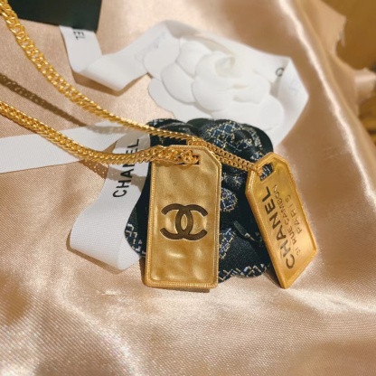 Buy replica Chanel Unisex Thick Cuban Chain Rectangle Tag Pendant Necklace and replica jewelry from PICKS Jewelry