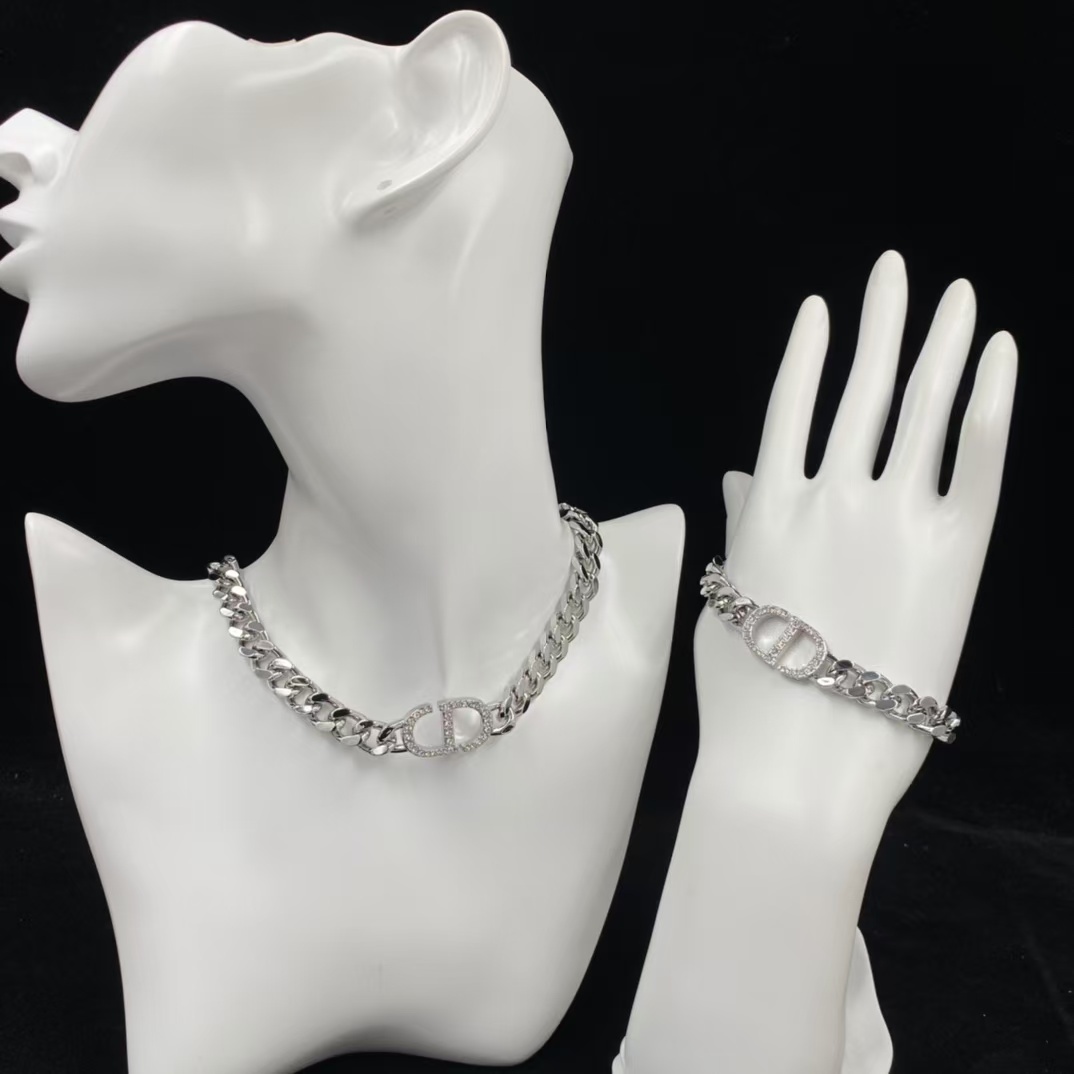 Buy replica Dior Chunky Silver Cuban Chain CD Necklace Bracelet and replica jewelry from PICKS Jewelry
