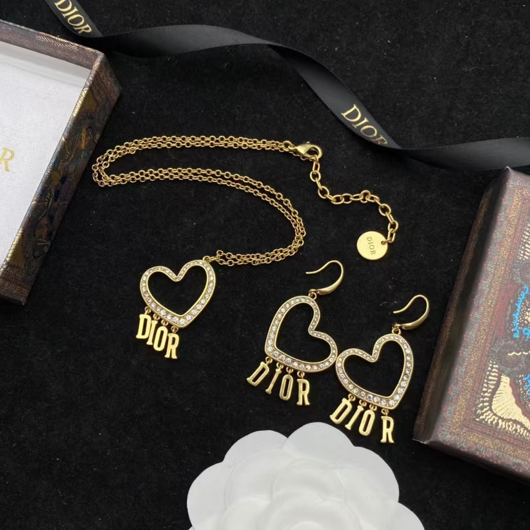Buy replica Dior Letters Heart Necklace and Earrings and replica jewelry from PICKS Jewelry