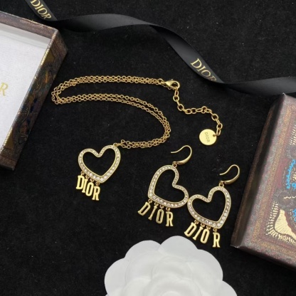 Buy replica Dior Letters Heart Necklace and Earrings and replica jewelry from PICKS Jewelry