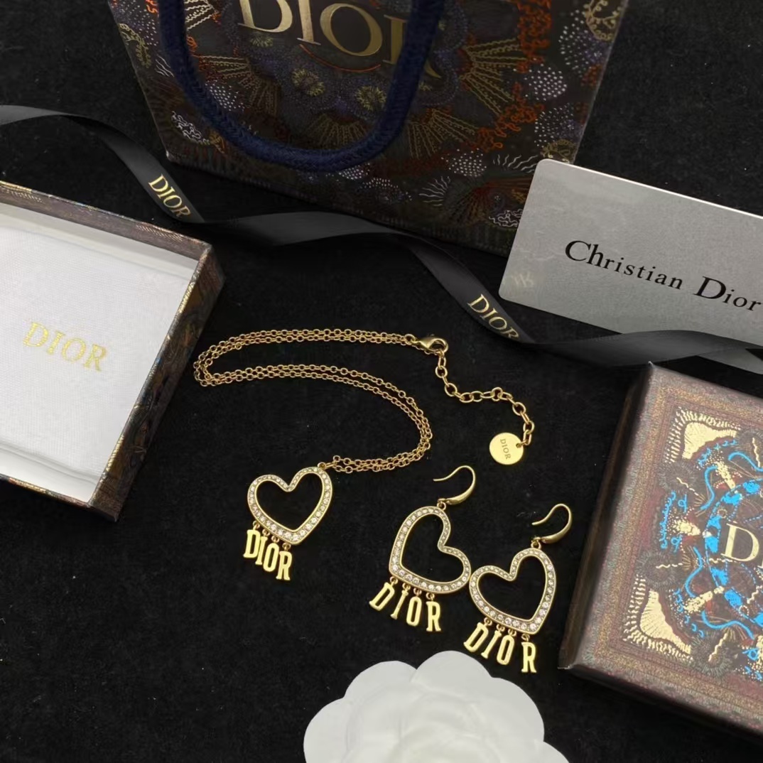 Buy replica Dior Letters Heart Necklace and Earrings and replica jewelry from PICKS Jewelry