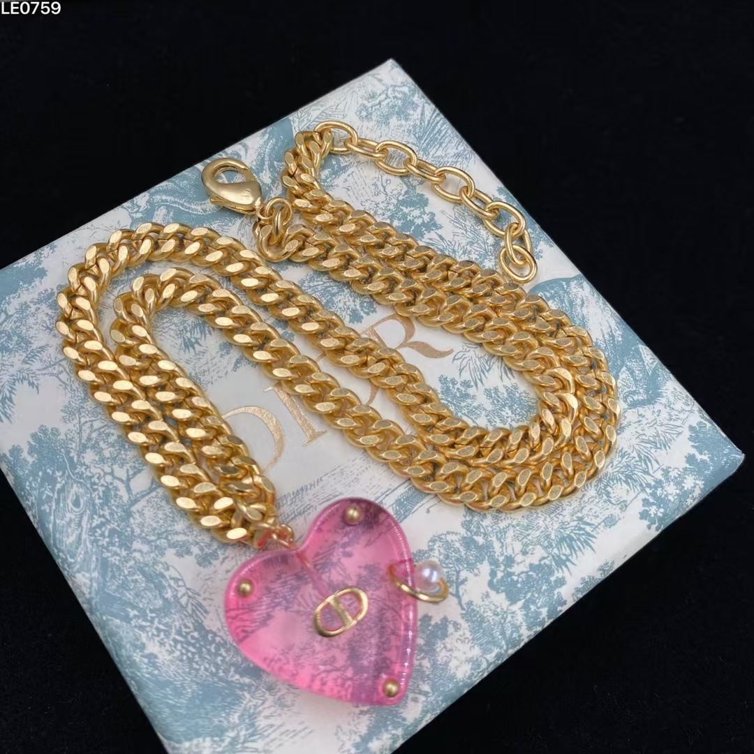 Buy replica Dior Chunky Cuban Chain Big Pink Heart Pendant Necklace and replica jewelry from PICKS Jewelry