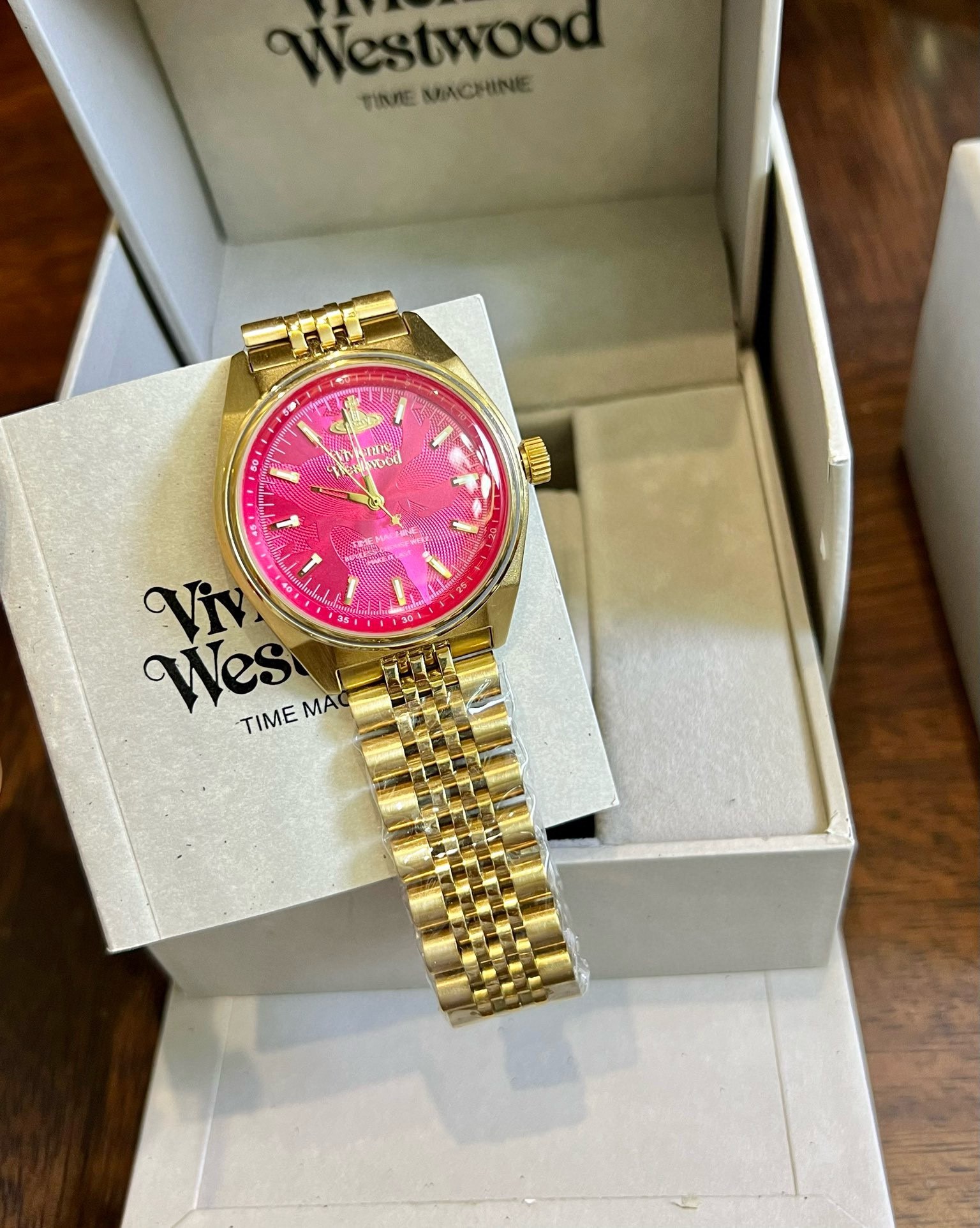 Buy replica Vivienne Westwood Rose Red Dial Gold Band Watch - 40MM and replica jewelry from PICKS Jewelry