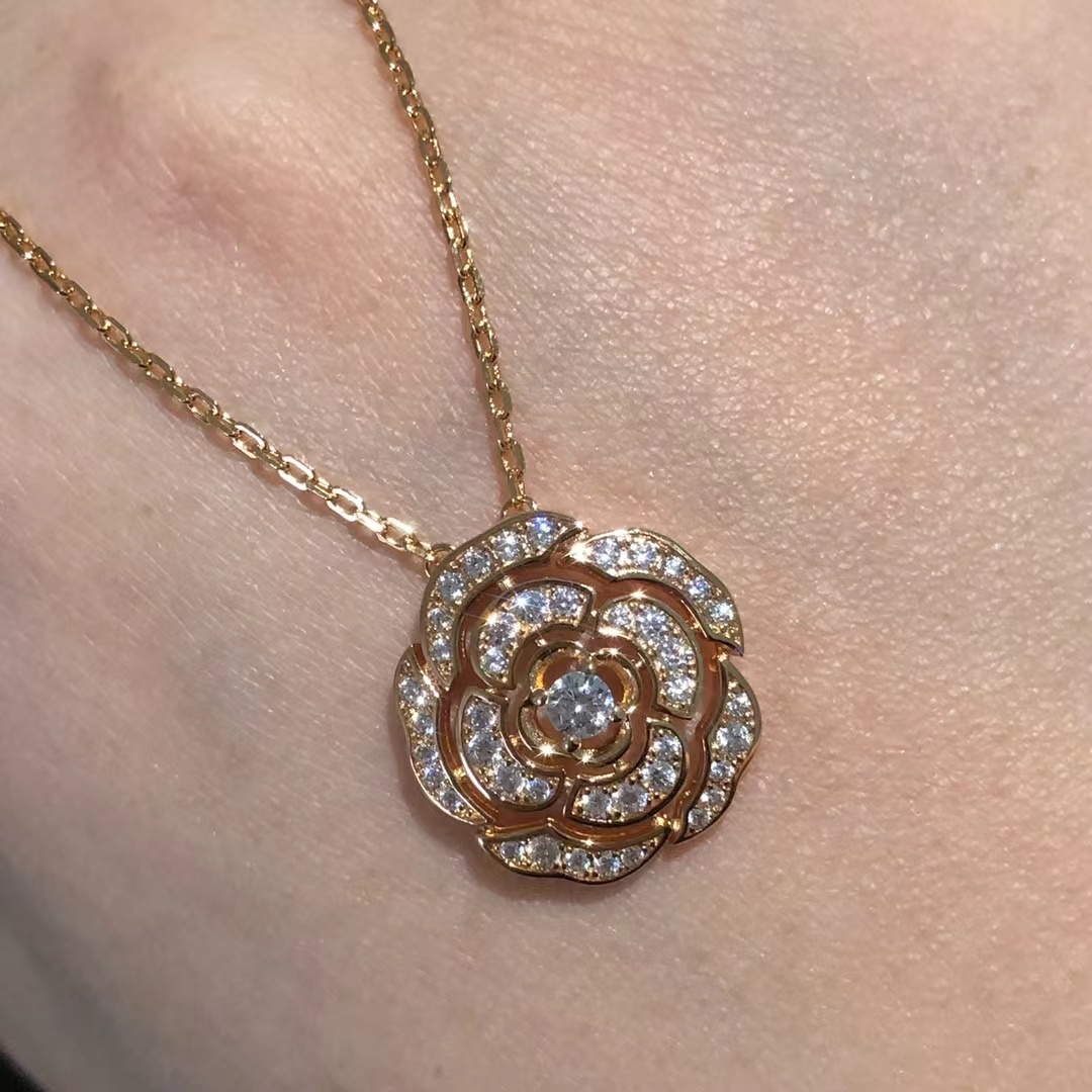 Buy replica Chanel Diamond Camellia Flower Pendant Necklace and replica jewelry from PICKS Jewelry