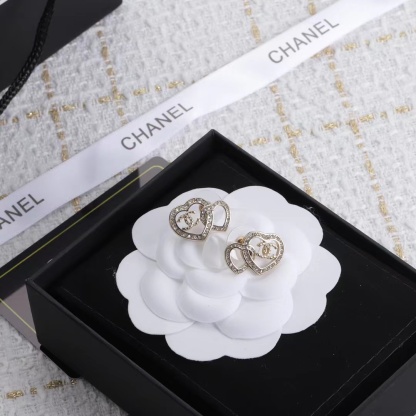 Buy replica Chanel Two Hollow Heart Stud Earrings and replica jewelry from PICKS Jewelry