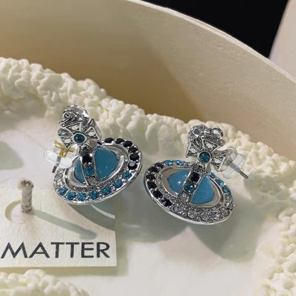 Buy replica Vivienne Westwood Lake Blue Saturn Earrings and replica jewelry from PICKS Jewelry