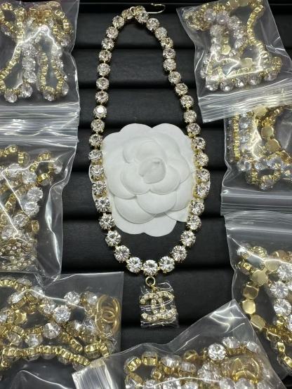 Buy replica Chanel Logo Pendant Rhinestone Strass Chain Necklace and replica jewelry from PICKS Jewelry