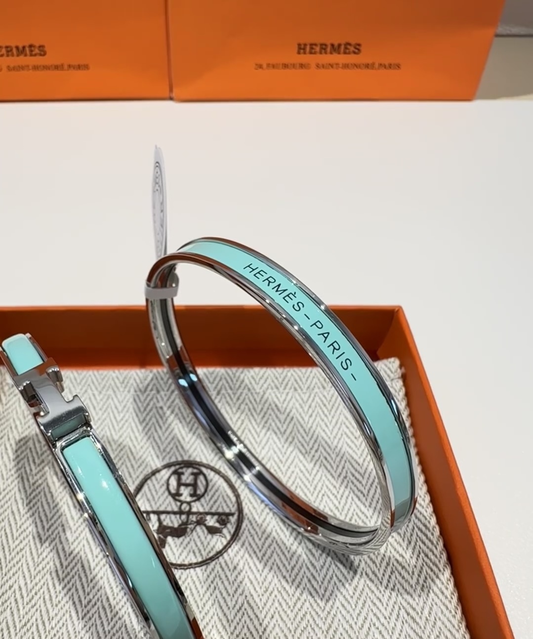 Buy replica Hermes H Blue Enamel Bracelet and replica jewelry from PICKS Jewelry