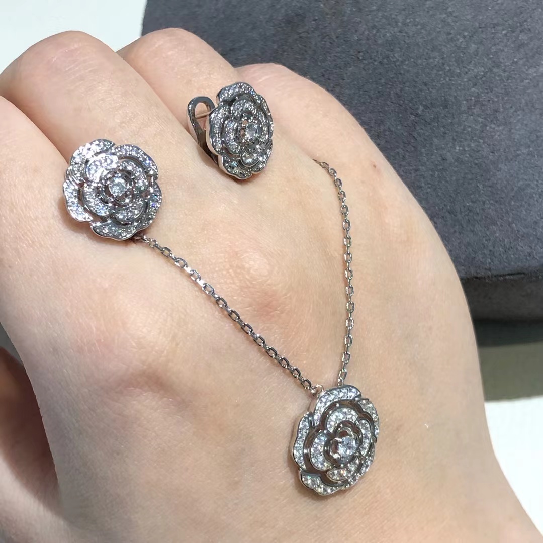 Buy replica Chanel Diamond Camellia Flower Pendant Necklace and replica jewelry from PICKS Jewelry