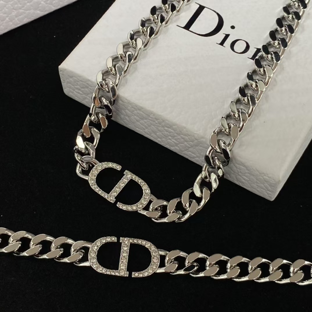 Buy replica Dior Chunky Silver Cuban Chain CD Necklace Bracelet and replica jewelry from PICKS Jewelry