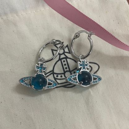 Buy replica Vivienne Westwood Blue Green Lucky Bead Saturn Earrings and replica jewelry from PICKS Jewelry