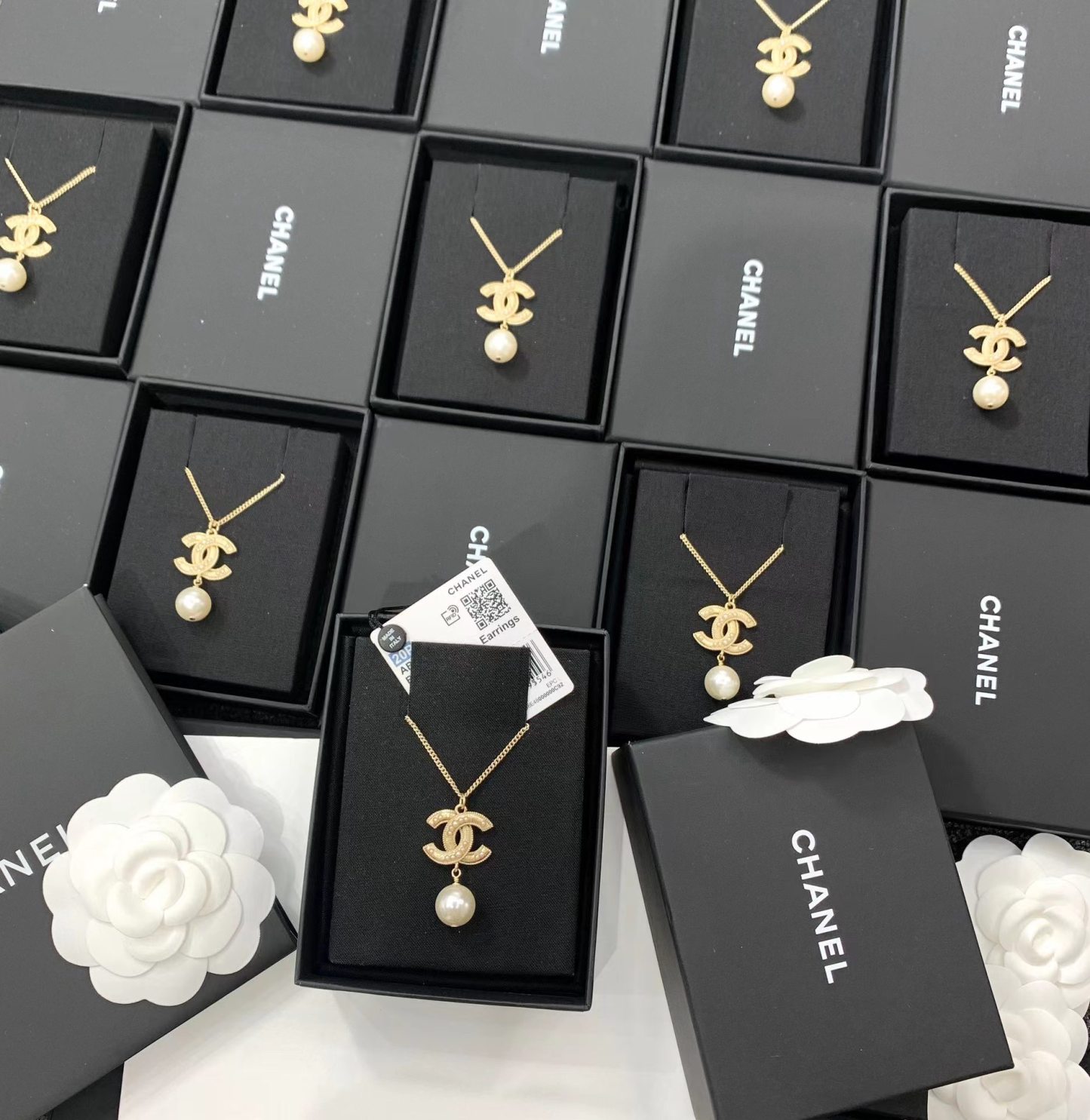 Buy replica Chanel Sweater Double C Pearl Dangle Necklace and replica jewelry from PICKS Jewelry