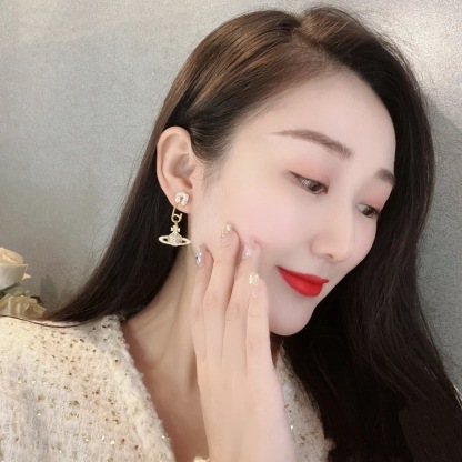 Buy replica Vivienne Westwood Diamond Inlay Paperclip Saturn Earrings and replica jewelry from PICKS Jewelry