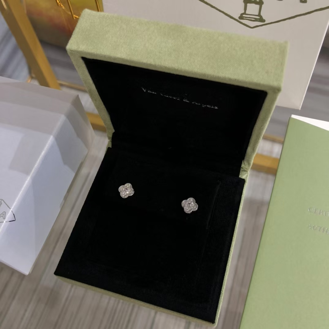 Buy replica Van Cleef & Arpels Full Diamond Vintage Alhambra Earrings and replica jewelry from PICKS Jewelry