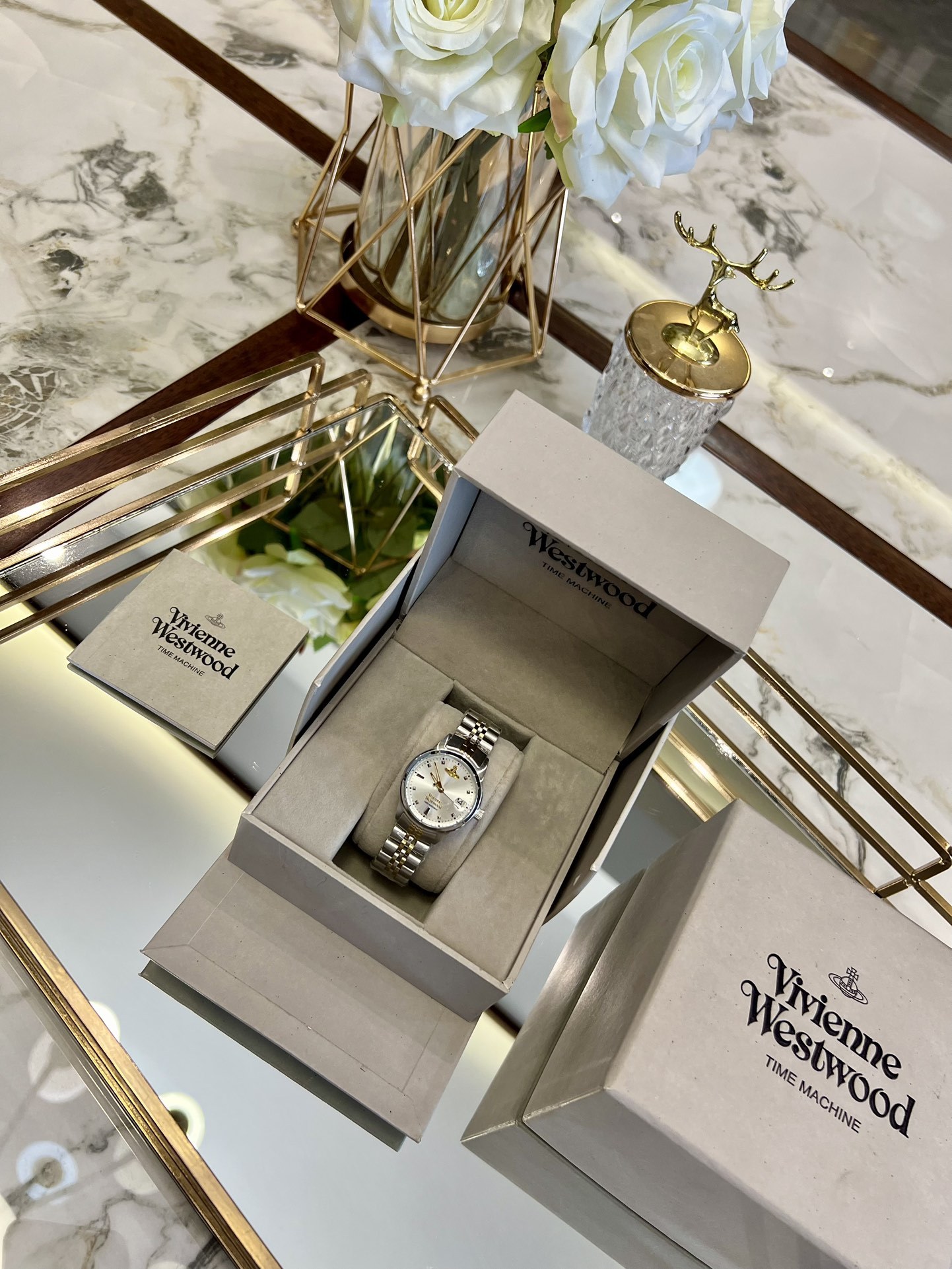 Buy replica Vivienne Westwood Silver Gold Mixed Color Band Watch - 30MM and replica jewelry from PICKS Jewelry