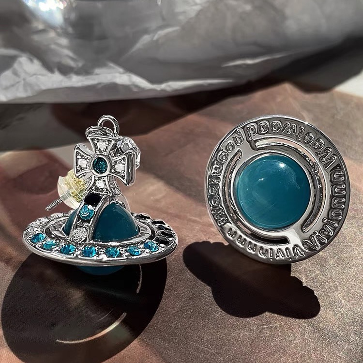 Buy replica Vivienne Westwood Lake Blue Saturn Earrings and replica jewelry from PICKS Jewelry