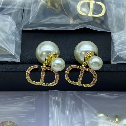 Buy replica Dior Multi Color Diamond Paved CD Pearl Earrings and replica jewelry from PICKS Jewelry