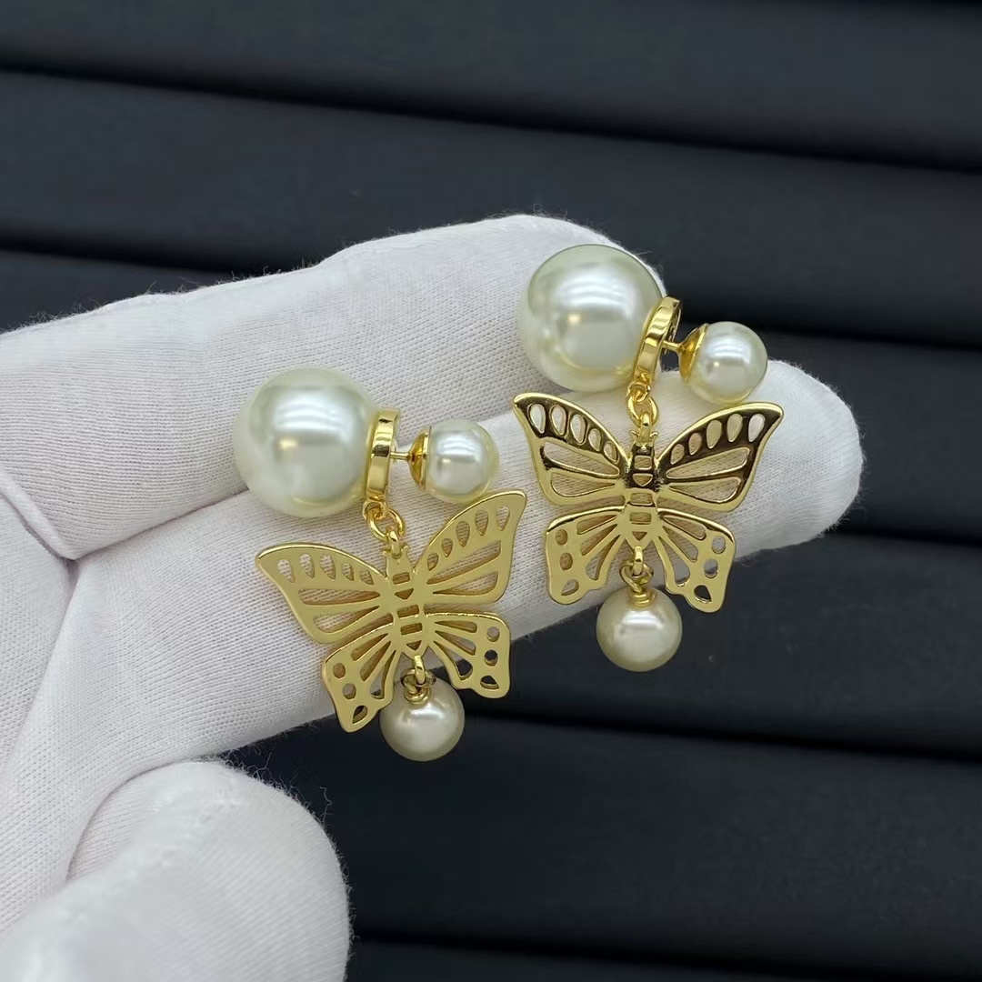 Buy replica Dior Gold Butterfly Pearl Drop Earrings and replica jewelry from PICKS Jewelry