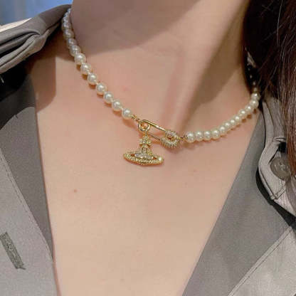 Buy replica Vivienne Westwood Paperclip Saturn Pearl Necklace and replica jewelry from PICKS Jewelry