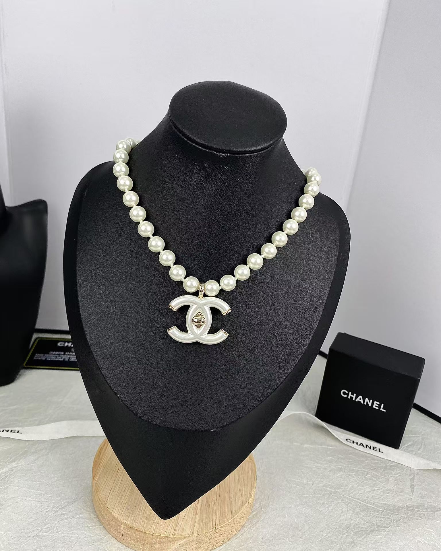 Buy replica Chanel Choker Necklace with White Double C Pendant and replica jewelry from PICKS Jewelry