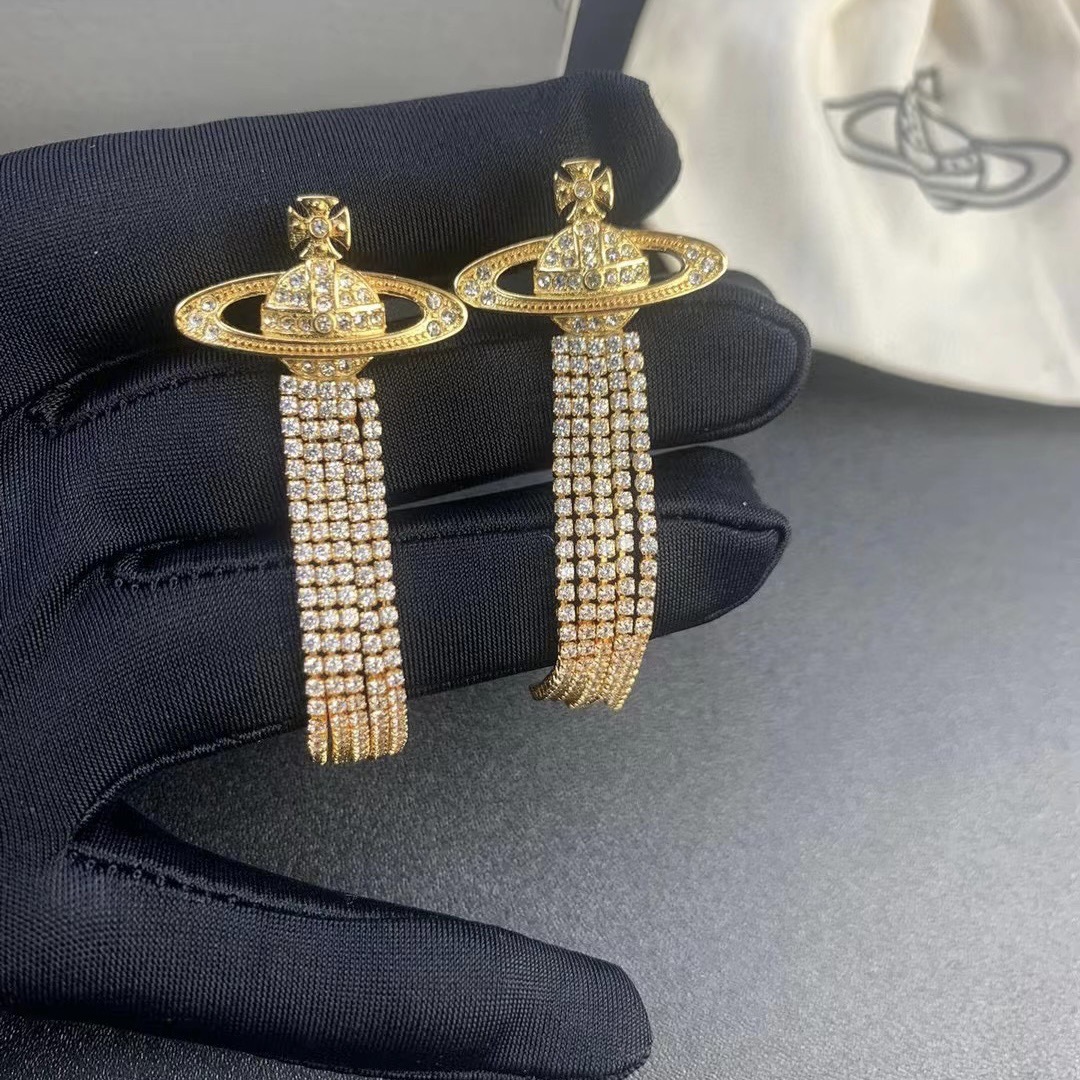 Buy replica Vivienne Westwood Party Queen Rhinestone Tassel Saturn Earrings and replica jewelry from PICKS Jewelry