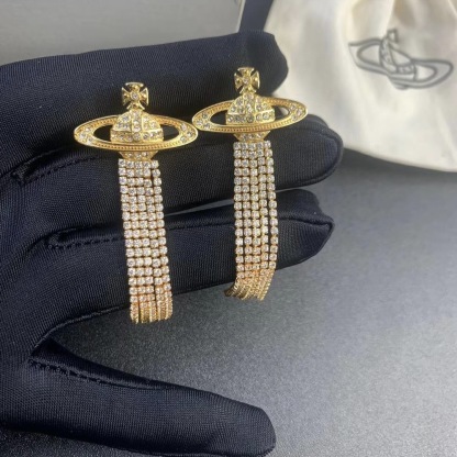 Buy replica Vivienne Westwood Party Queen Rhinestone Tassel Saturn Earrings and replica jewelry from PICKS Jewelry