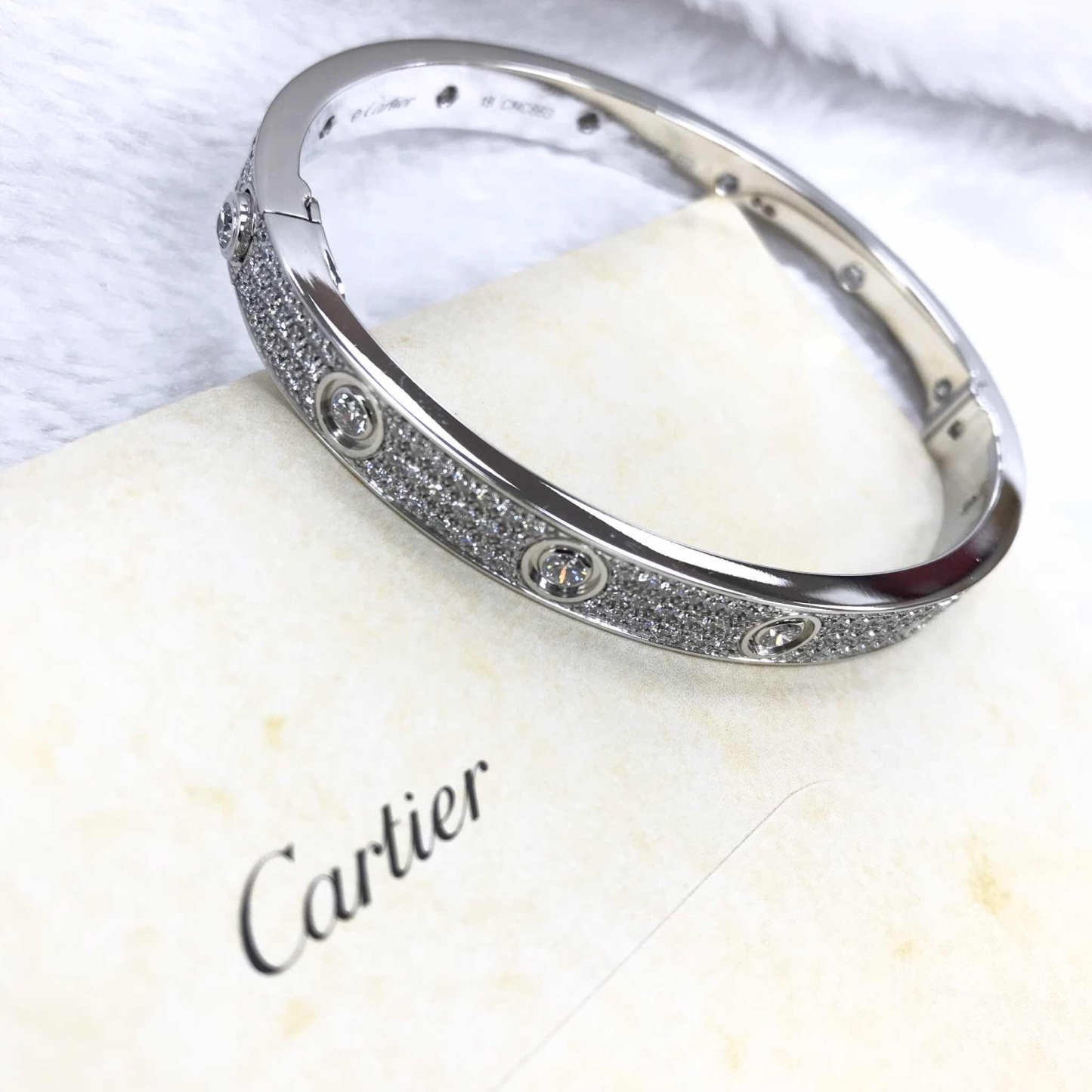NEW CARTIER LOVE BRACELET N6033603 18kt WHITE GOLD & DIAMONDS SILVER - picksjewelry.com