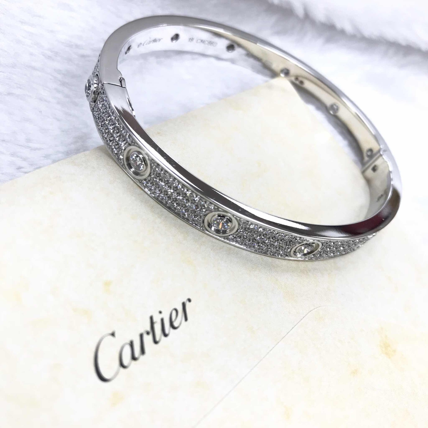 NEW CARTIER LOVE BRACELET N6033603 18kt WHITE GOLD & DIAMONDS SILVER - picksjewelry.com