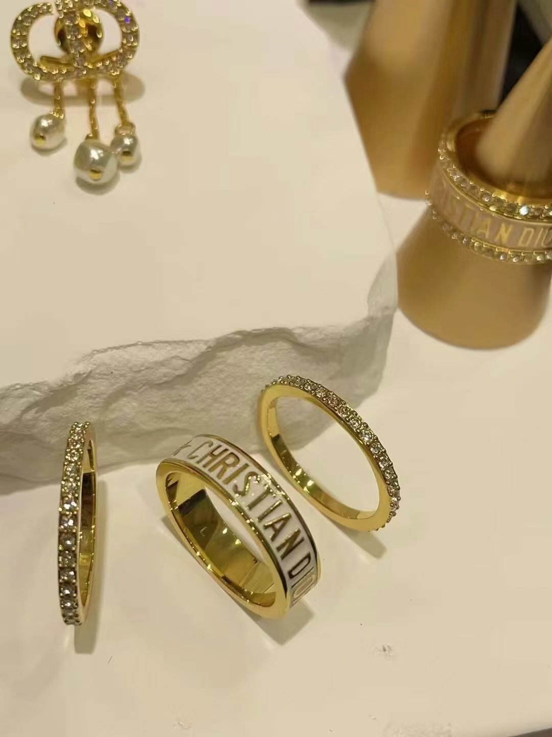 Buy replica Dior White Enamel Rings - 3 Pieces and replica jewelry from PICKS Jewelry