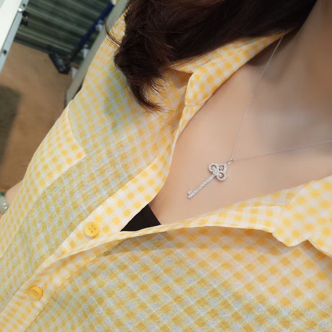 Buy replica Tiffany Full Diamond Crown Key Pendant Necklace and replica jewelry from PICKS Jewelry