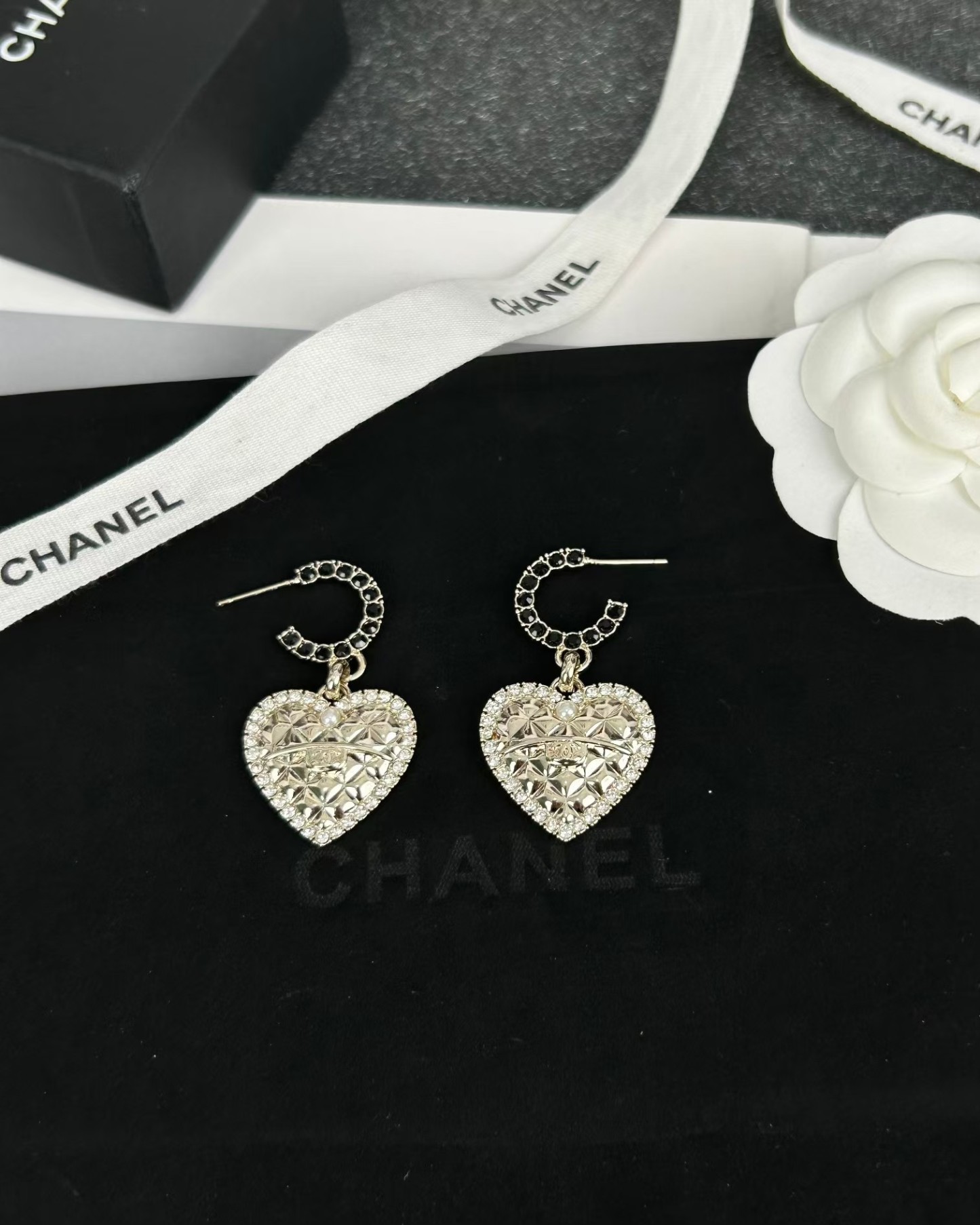 Buy replica Chanel Hoop with Heart Dangle Earrings and replica jewelry from PICKS Jewelry