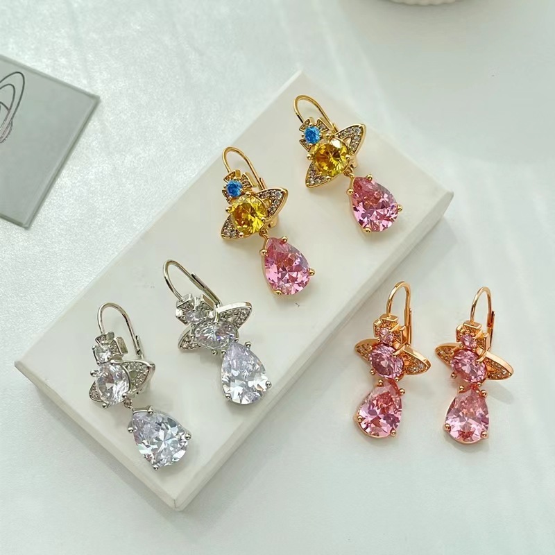 Buy replica Vivienne Westwood Luxury Colorful Diamond Teardrop Earrings and replica jewelry from PICKS Jewelry