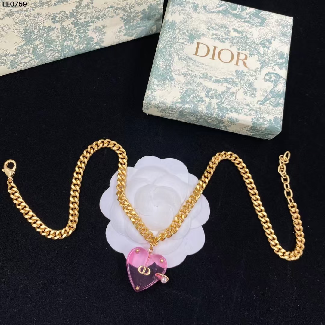 Buy replica Dior Chunky Cuban Chain Big Pink Heart Pendant Necklace and replica jewelry from PICKS Jewelry